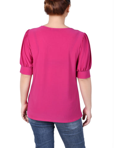 Short Sleeve Balloon Sleeve Top With Hardware