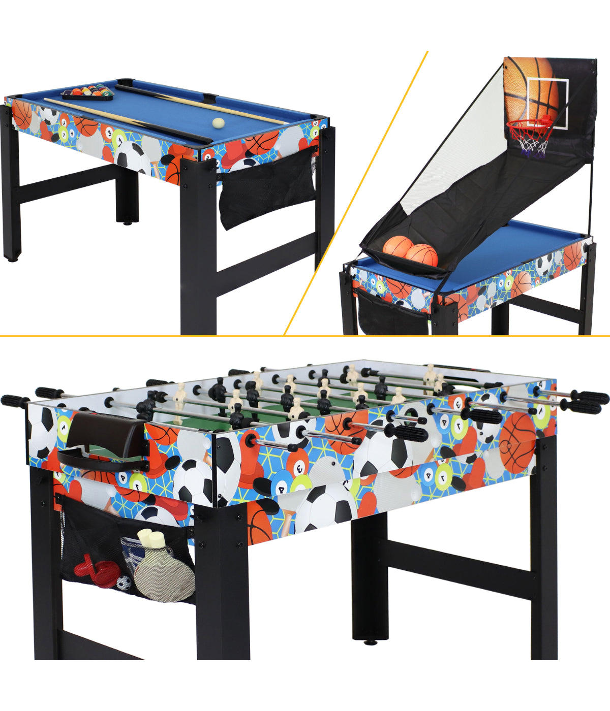  Sunnydaze Decor Sport Collage 2-Player 5-in-1 Multi-Game Table with Billiards, Air Hockey, Foosball, Ping Pong, & Basketball - Multi - Bonton