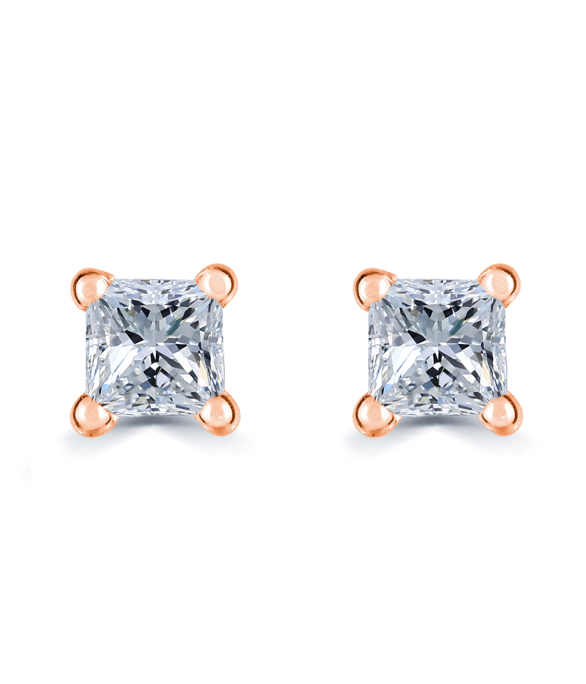  Kgs Jewels Inc 1/5 CTW Certified Princess Cut Diamond Solitaire Stud Earrings in 14K Gold with Screw Back (J/I1) - Rose - Bonton