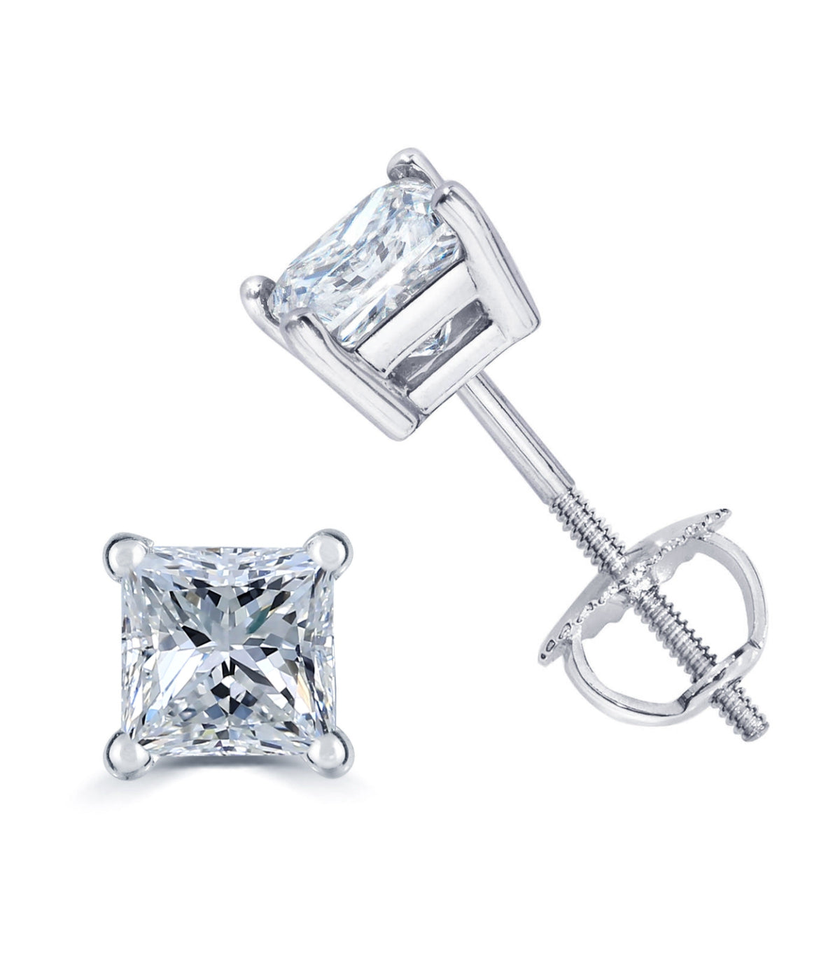  Kgs Jewels Inc 1/5 CTW Certified Princess Cut Diamond Solitaire Stud Earrings in 14K Gold with Screw Back (J/I1) - White - Bonton