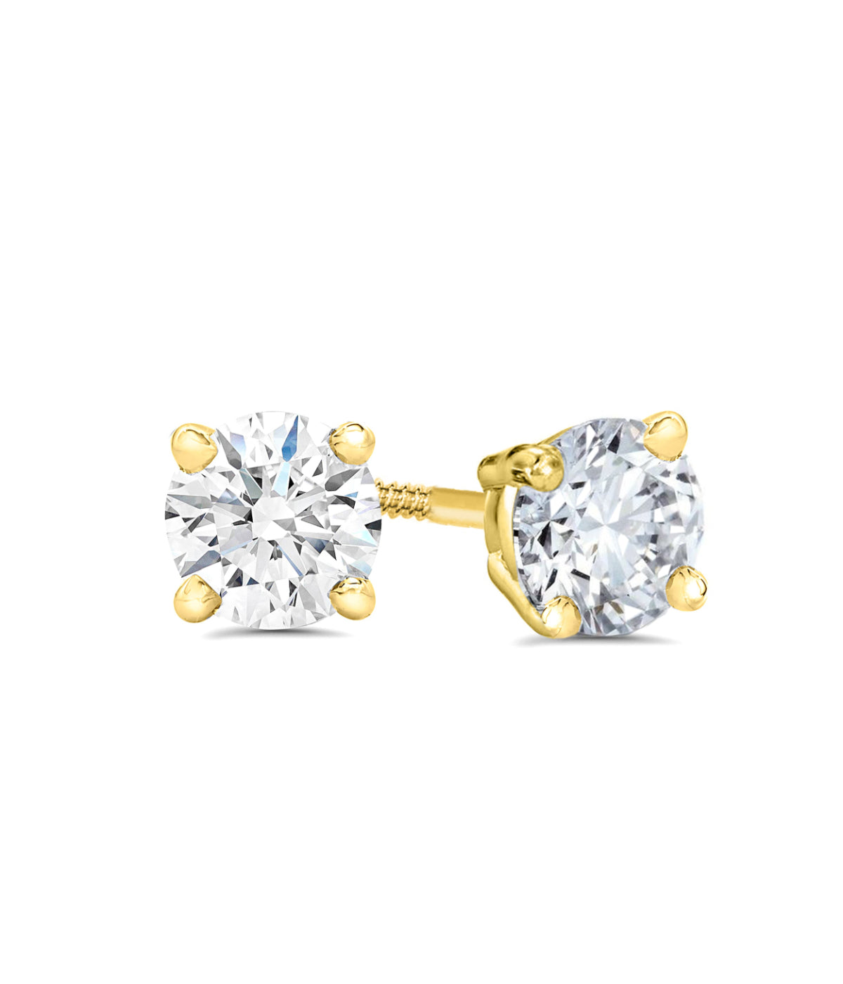  Kgs Jewels Inc 1/5 CTW Natural Diamond Solitaire Stud Earrings Set in 14K Gold with Screw Back (J/VS1-VS2) - Yellow - Bonton