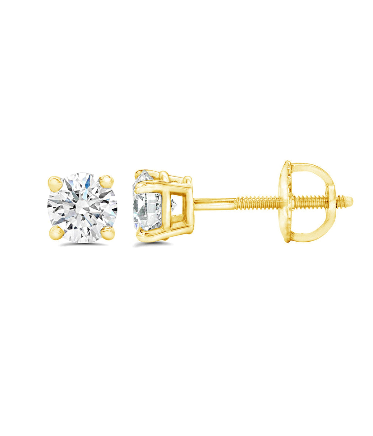  Kgs Jewels Inc 1/5 CTW Natural Diamond Solitaire Stud Earrings Set in 14K Gold with Screw Back (J/VS1-VS2) - Yellow - Bonton