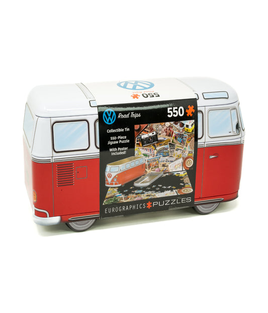 VW Road Trips Collectible Bus-Shaped Tin Puzzle: 550 Pcs Multi