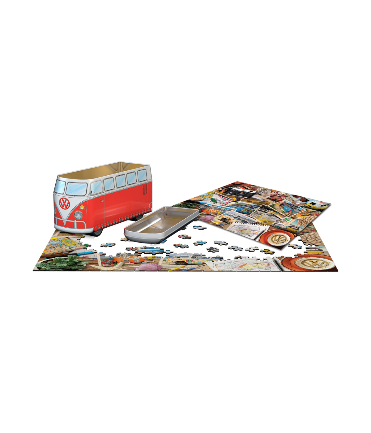 VW Road Trips Collectible Bus-Shaped Tin Puzzle: 550 Pcs Multi