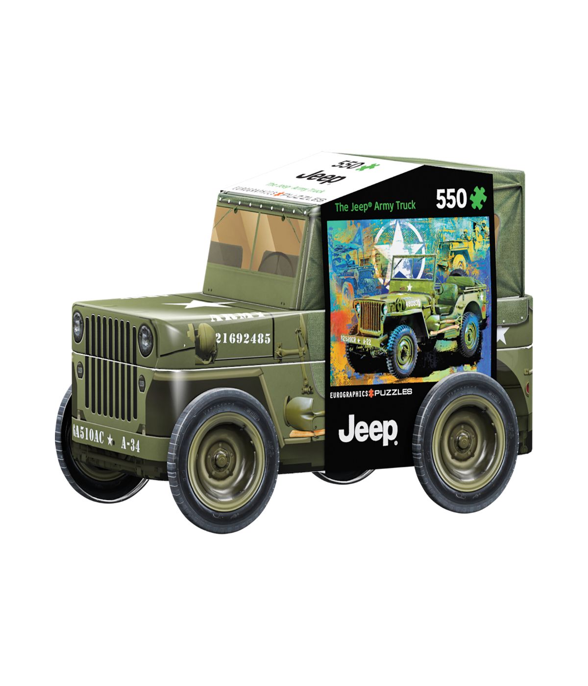  The Jeep Army Truck Collectible Shaped Tin Puzzle: 550 Pcs Multi - Multi - Bonton