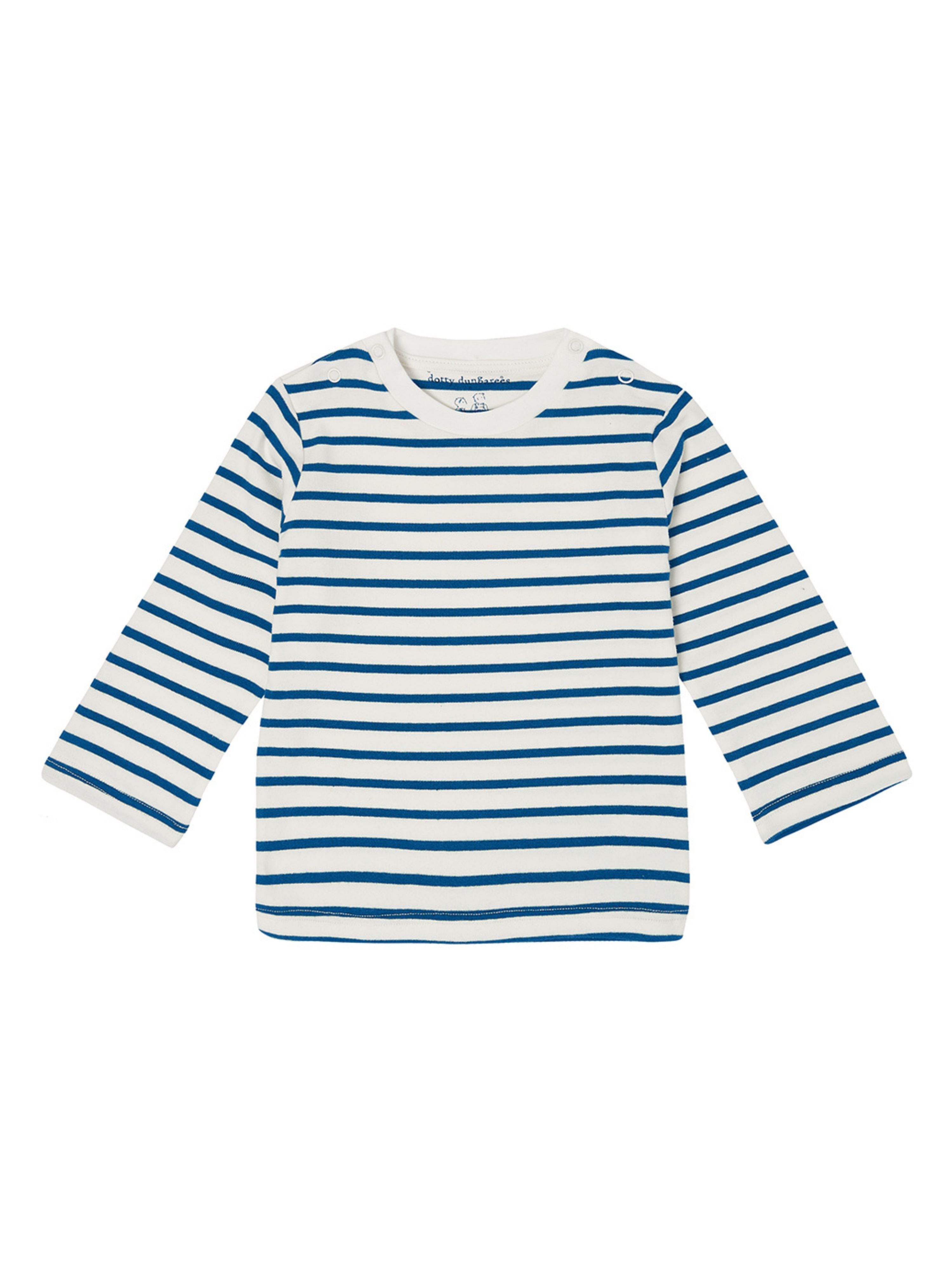  Dotty Dungarees Classic Breton Stripe Top - Nordic Blue - Bonton