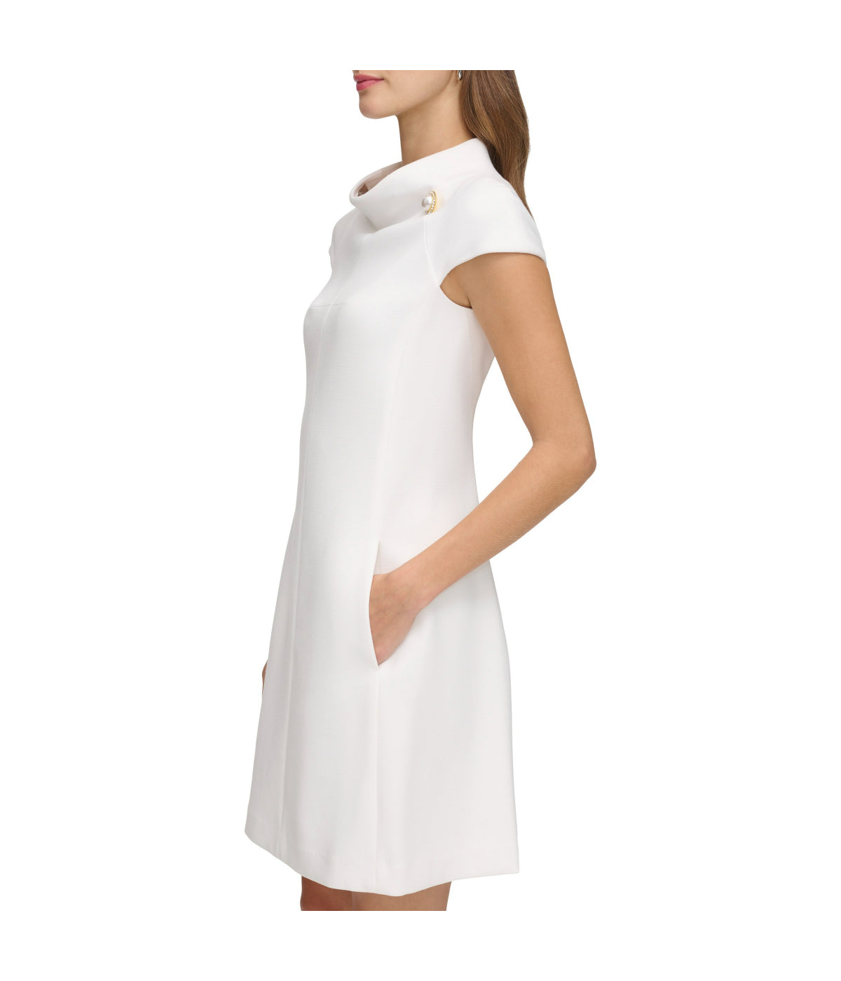 Cap Sleeve Roll Neck Shift Ivory