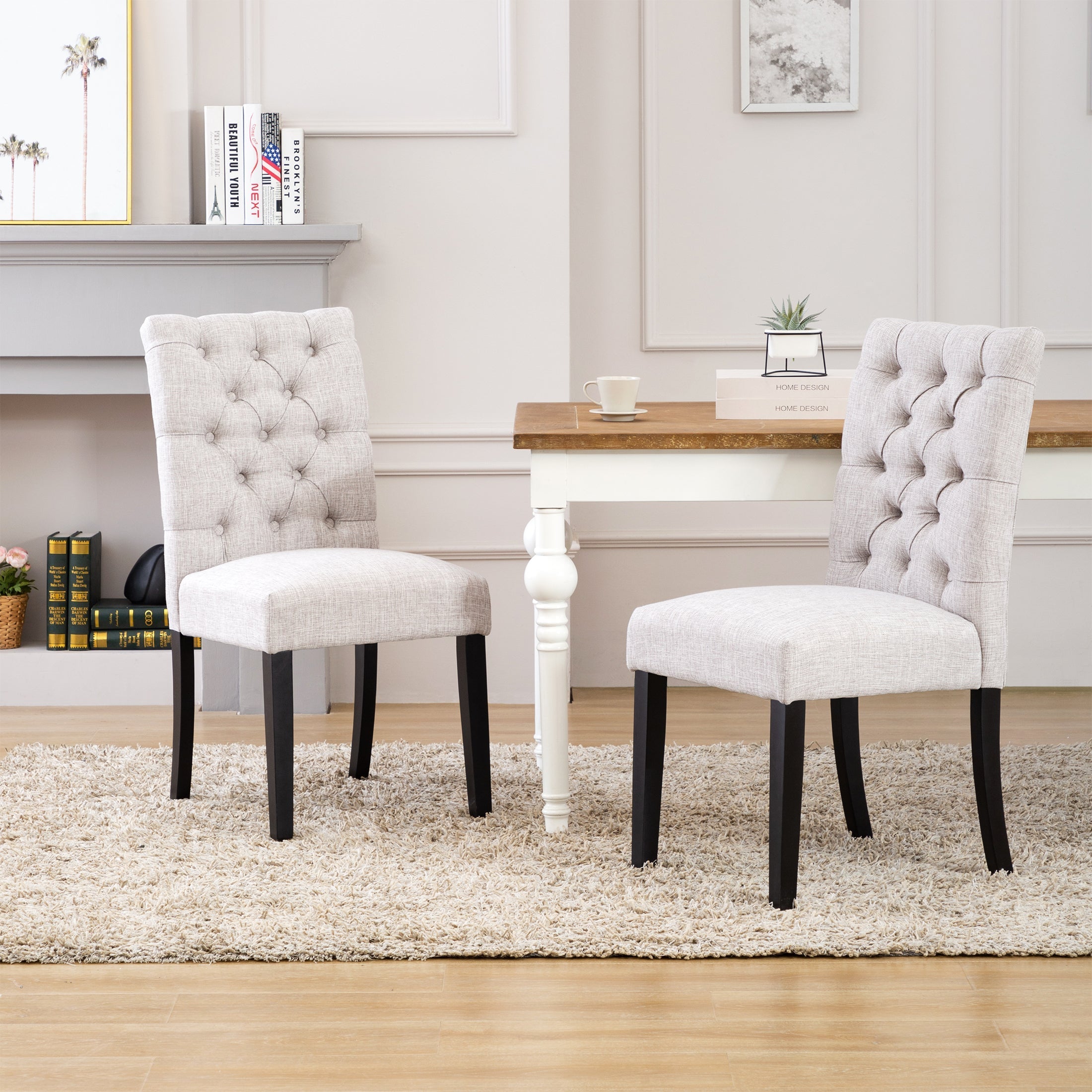  Westin Furniture Upholstered Button Tufted Dining Side Chair, Set of 2 - Beige - Bonton