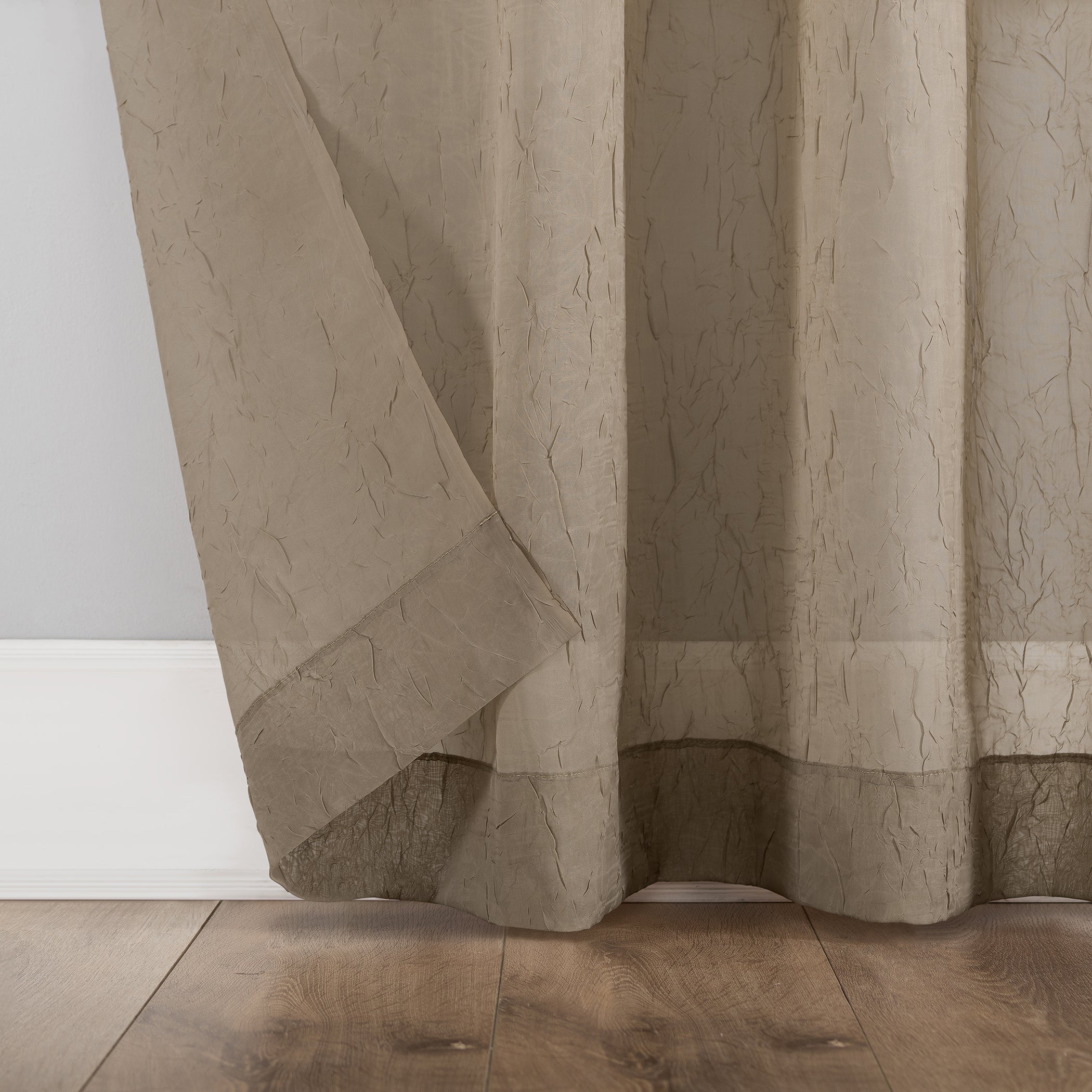  No. 918 Claude Crushed Voile Sheer Rod Pocket Curtain Panel - Taupe - Bonton