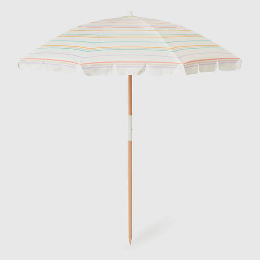 Sunnylife: Beach Umbrella - Rio Sun Multi Stripe - UPF50 Sun Protection, 61 x 62.68", Wooden Pole, Cream w/ Color Stripes, Carry Bag, Pool & Outdoor-Multi-One Size-1