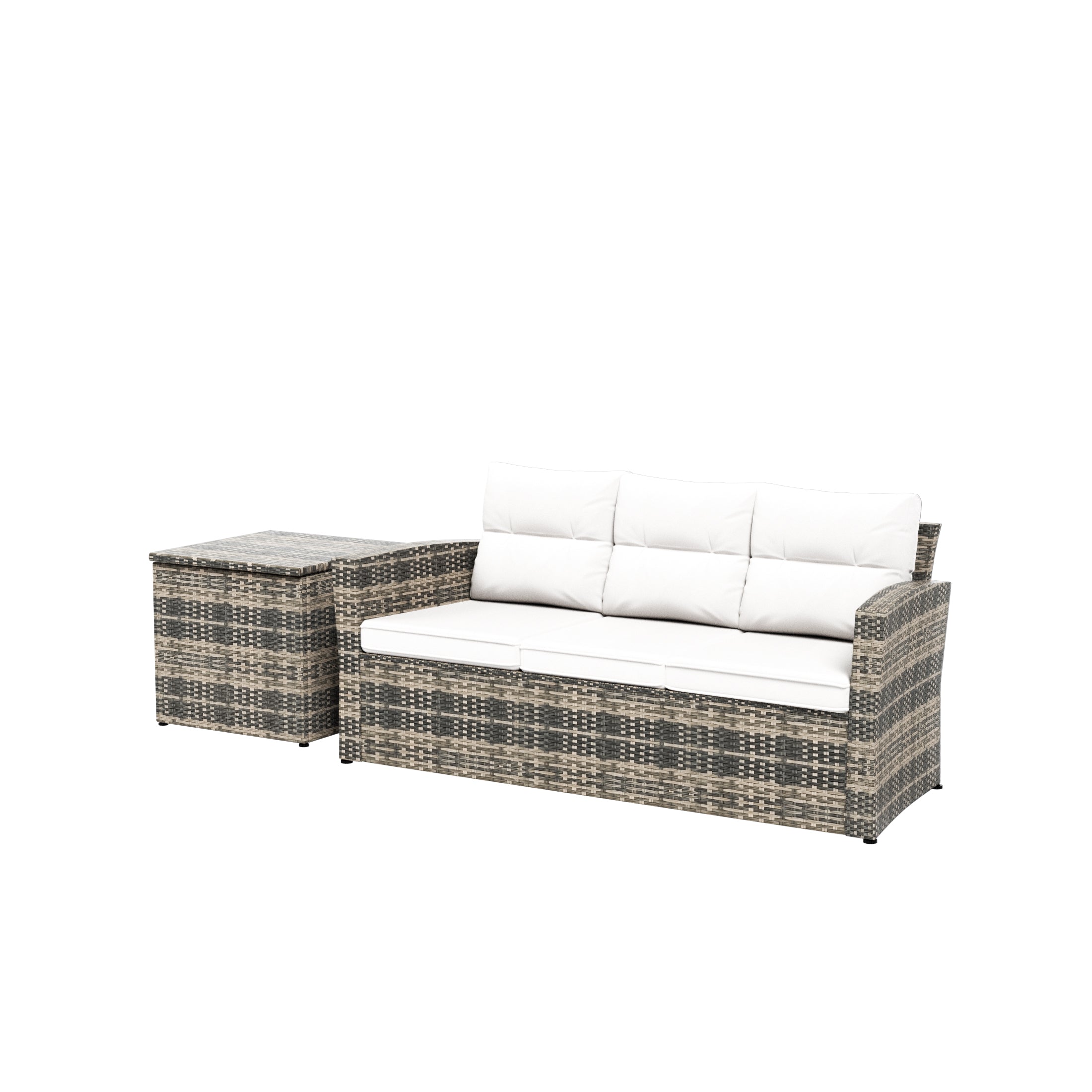  Westin Furniture Madore Sofa & Side Table Rattan Seating Group with Cushion - Brown/Navy Blue - Bonton