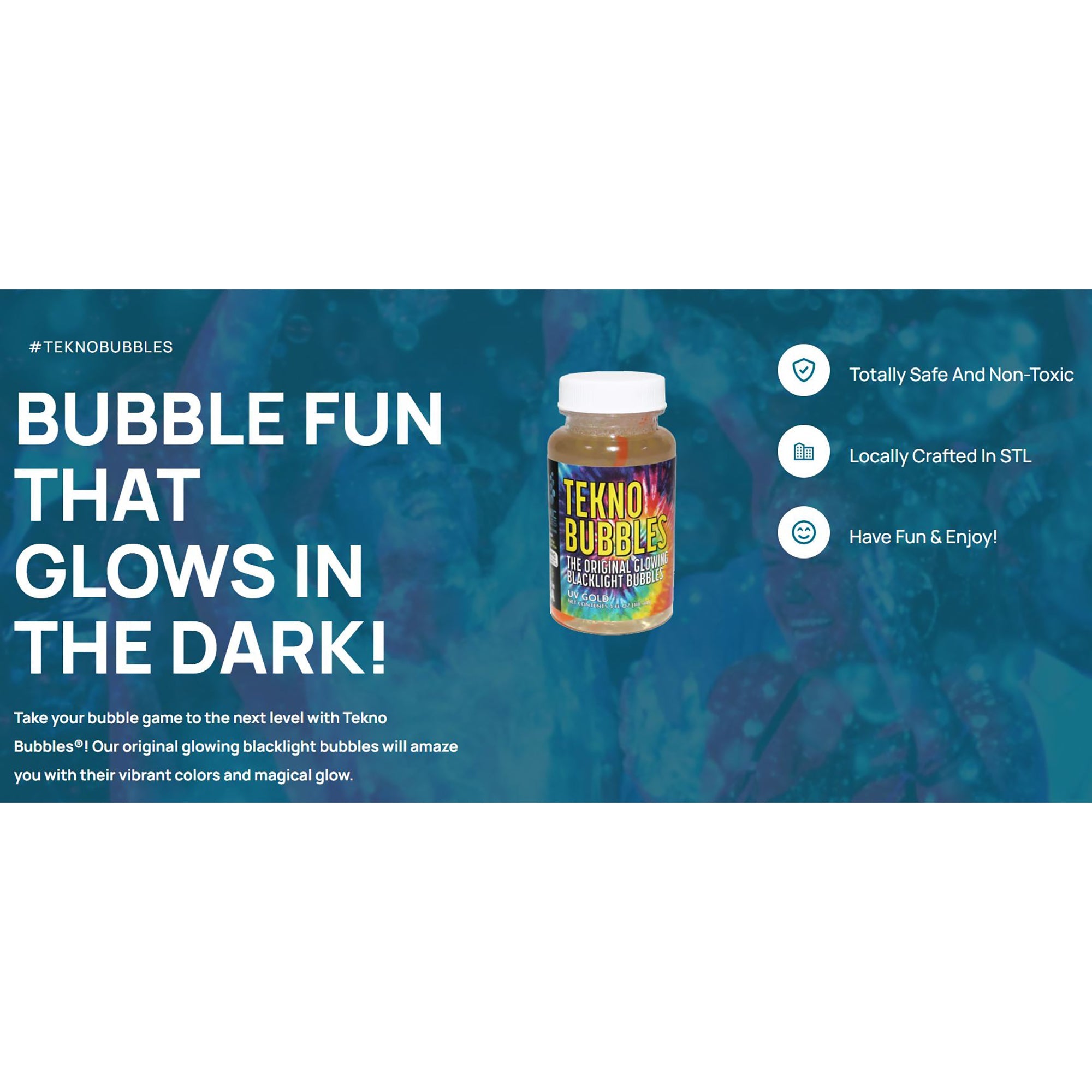  JVR Enterprises Atomic Bubbles: Tekno Bubbles - 12 Pack (6 Gold, 6 Blue) - 4oz Bottles, UV Blacklight Glow Bubbles, Glow Parties, Indoor & Outdoor, Kid Safe Non-Toxic - Multi - Bonton