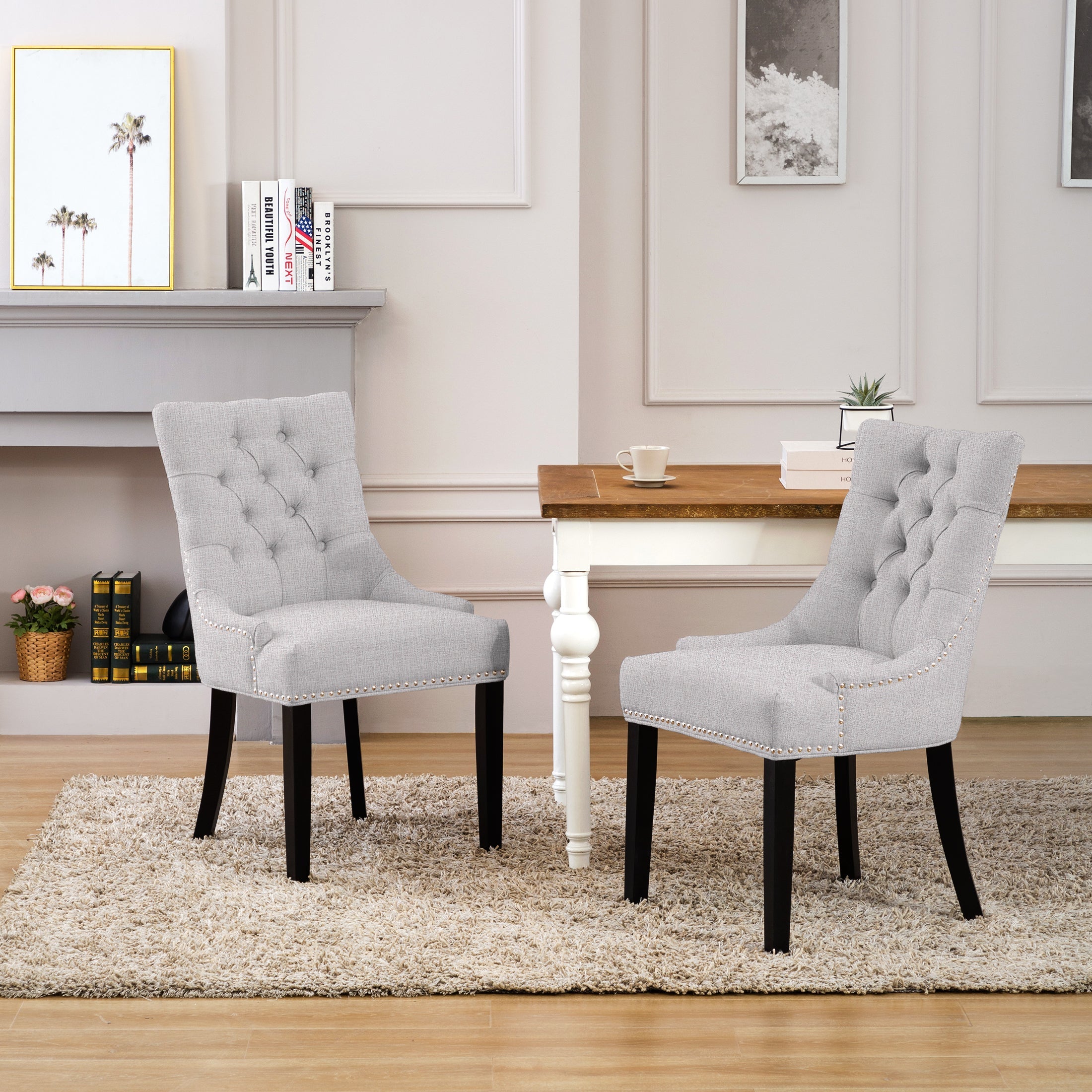  Westin Furniture Upholstered Wingback Button Tufted Dining Chair, Set of 2 - Blue - Bonton