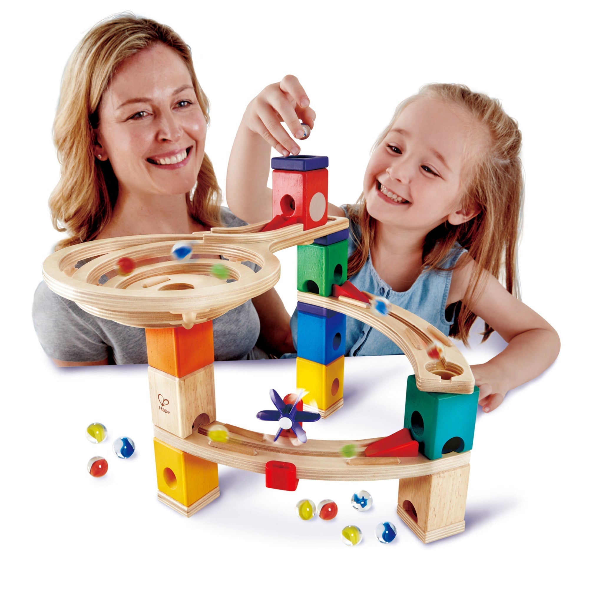  Hape Hape Quadrilla Wooden Marble Run DIY Construction, 58 Pieces - Multi - Bonton