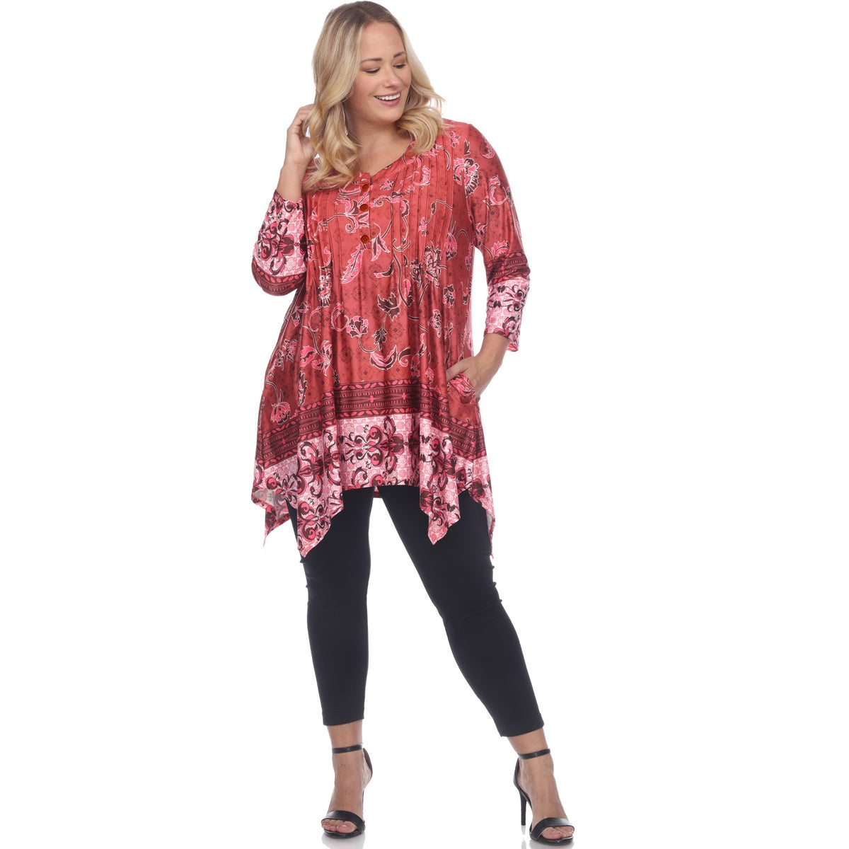  White Mark Plus Size Victorian Print Tunic Top With Pockets - 2X - Bonton