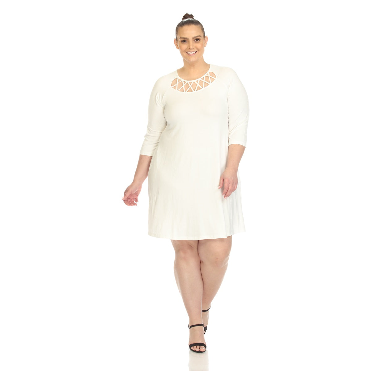  White Mark Plus Size Criss Cross Neckline Swing Midi Dress - 1X - Bonton