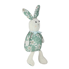 Floral Knitted Easter Bunny Rabbit Spring Figure - 17" - Green and White