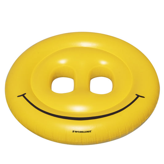 72" Yellow Inflatable Smiley Face 2-Person Circular Raft