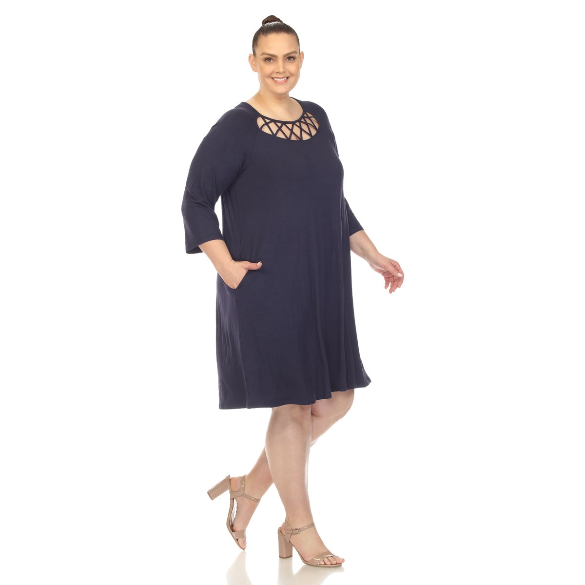  White Mark Plus Size Criss Cross Neckline Swing Midi Dress - 1X - Bonton