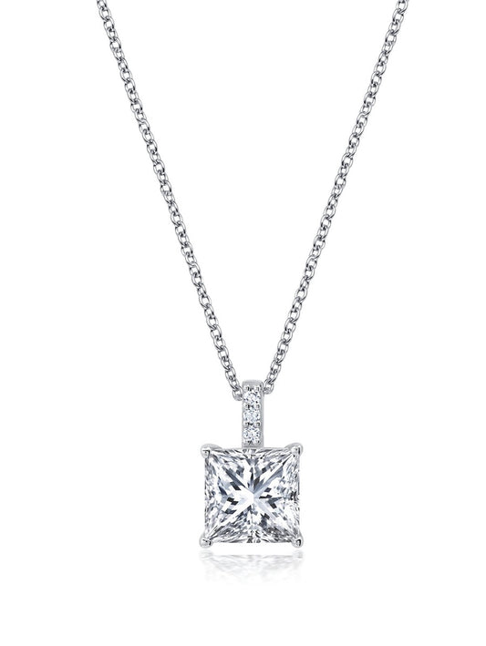 Radiant Cut Solitaire Bezel Set Pendant Small Finished in Pure Platinum