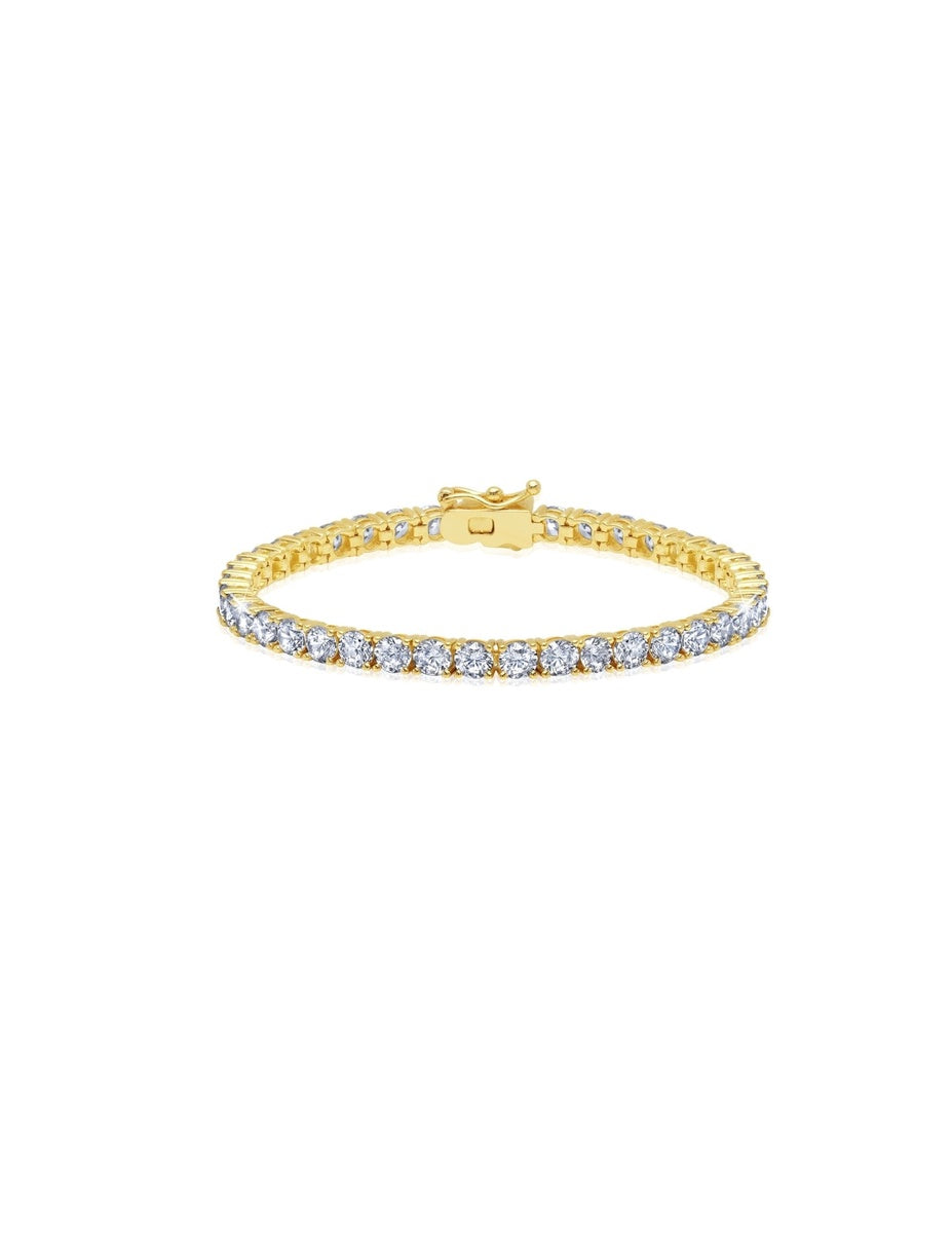  CRISLU Mens Brilliant Cut Tennis Bracelet Finished in 18kt Yellow Gold - XX - Bonton