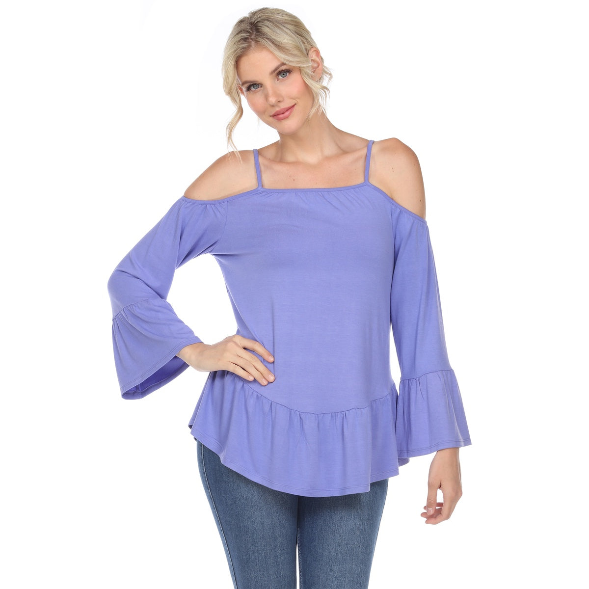  White Mark Women's Cold Shoulder Ruffle Sleeve Top - S - Bonton