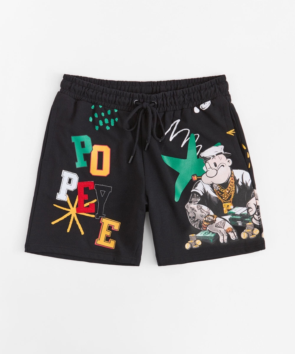  Reason Clothing Plus Size Popeye Money Applique Short - Black - BLACK - Bonton