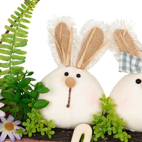 Rabbit Couple "Welcome" Floral Spring Wreath  16-Inch