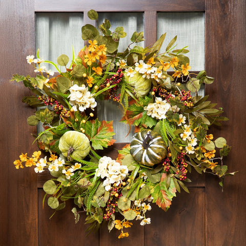 Pumpkins and Berries Artificial Fall Harvest Twig Wreath  24-Inch  Unlit