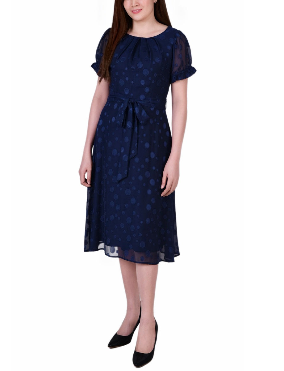  NY Collection Short Sleeve Belted Swiss Dot Dress - Mellow Rose Rectangle - Bonton