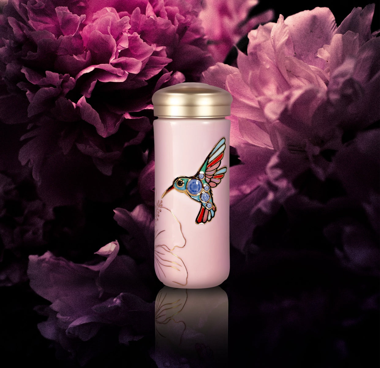  Acera The Hummingbird Travel Mug - Pink and Hand Painted Multi Colored Bird - Bonton