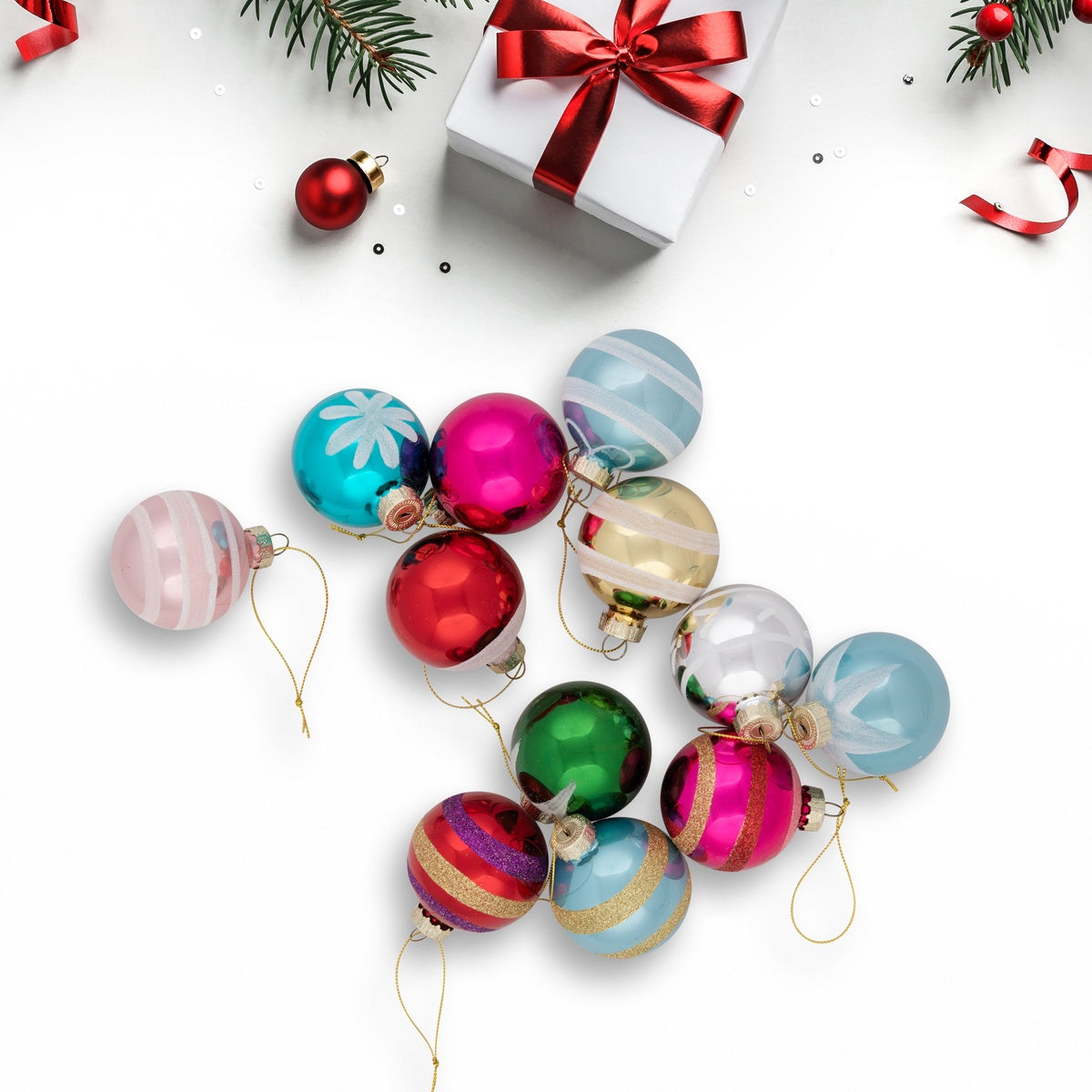  Northlight 12ct Frosted and Glittered Shiny Multi Color Christmas Ball Ornaments 2.5