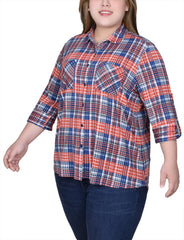 Plus Size Long Sleeve Button Front Tunic Top