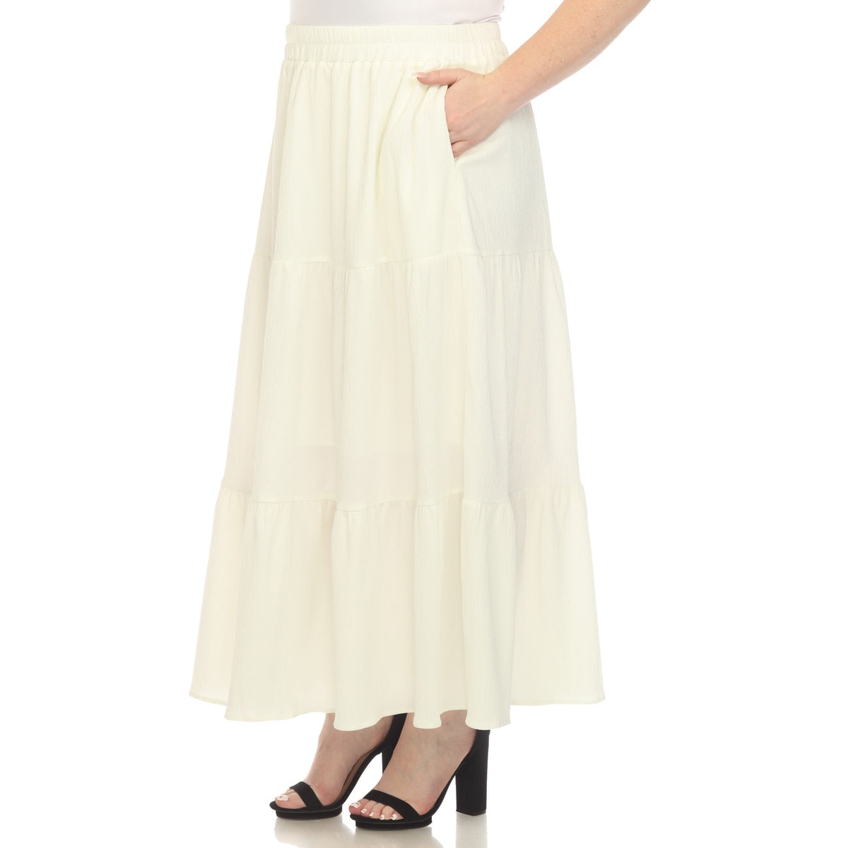  White Mark Plus Size Pleated Tiered Maxi Skirt - 3X - Bonton