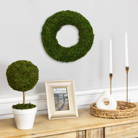 13.7" Reindeer Moss Artificial Floral Spring Wreath - Unlit