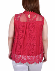 Plus Size Sleeveless Mock Neck Lace Top