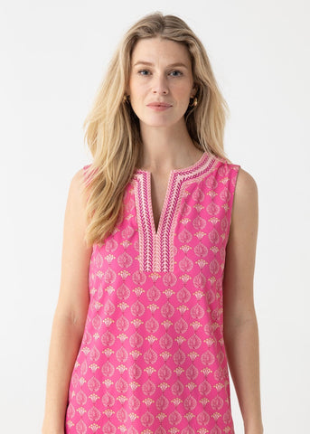 Martha's Vineyard Metallic Embroidered Sleeveless Tunic Dress