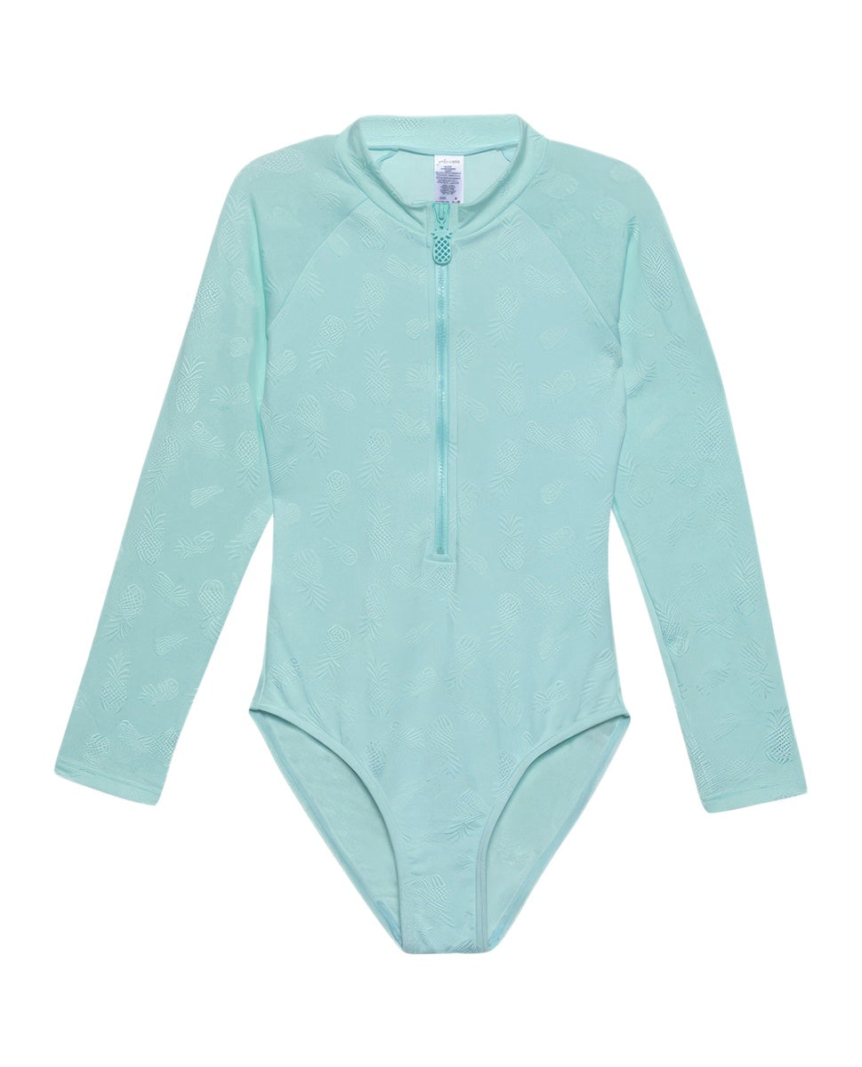  Gottex Kids Pineapple Long Sleeve Zip Up Rash Guard One Piece Swimsuit - GOTTEX KIDS PINEAPPLE PISTACHIO - Bonton