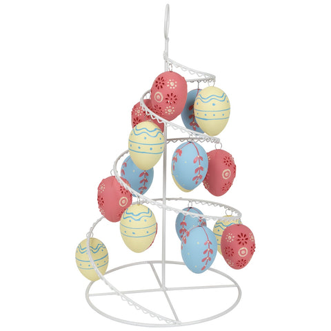 Floral and Striped Decorative Easter Egg Tree - 14.25" - Blue and Yellow