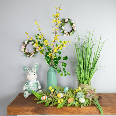 28" Fern and Succulents Artificial Spring Teardrop Swag  Unlit