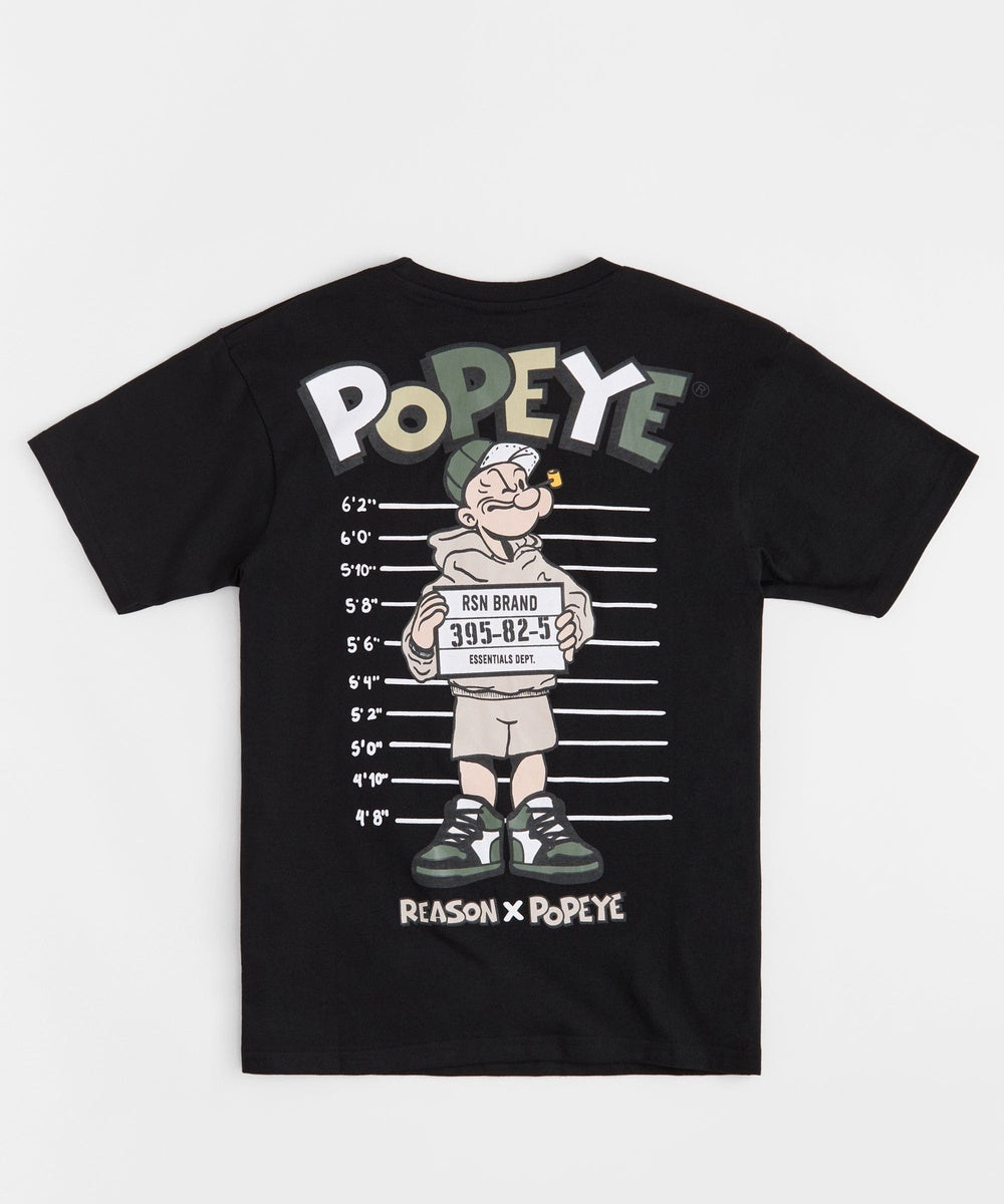  Reason Clothing Popeye Mugshot Embroidered Short Sleeve Tee - Black - BLACK - Bonton