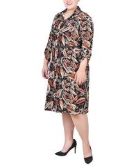 Plus Size 3/4 Roll Tab Sleeve Shirtdress