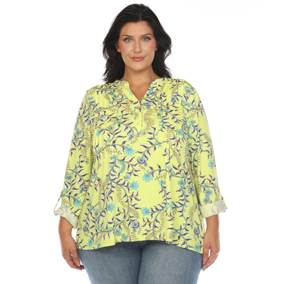  White Mark Plus Size Paisley Button Front Tunic Top - 1X - Bonton