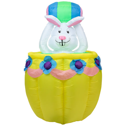 Lighted and Animated Inflatable Easter Bunny Basket Outdoor Decoration - 5.5' -