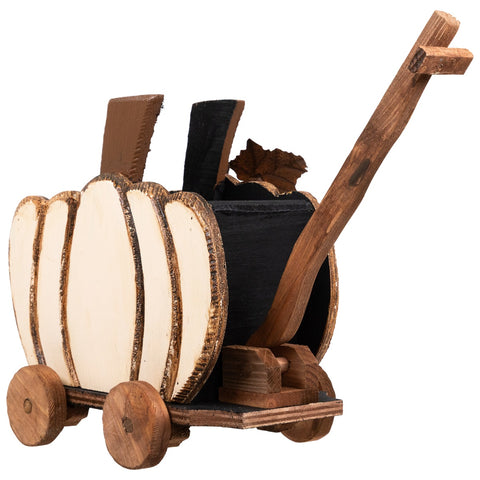 Fall Harvest Wooden Pumpkin Cart Decoration - 10.5"