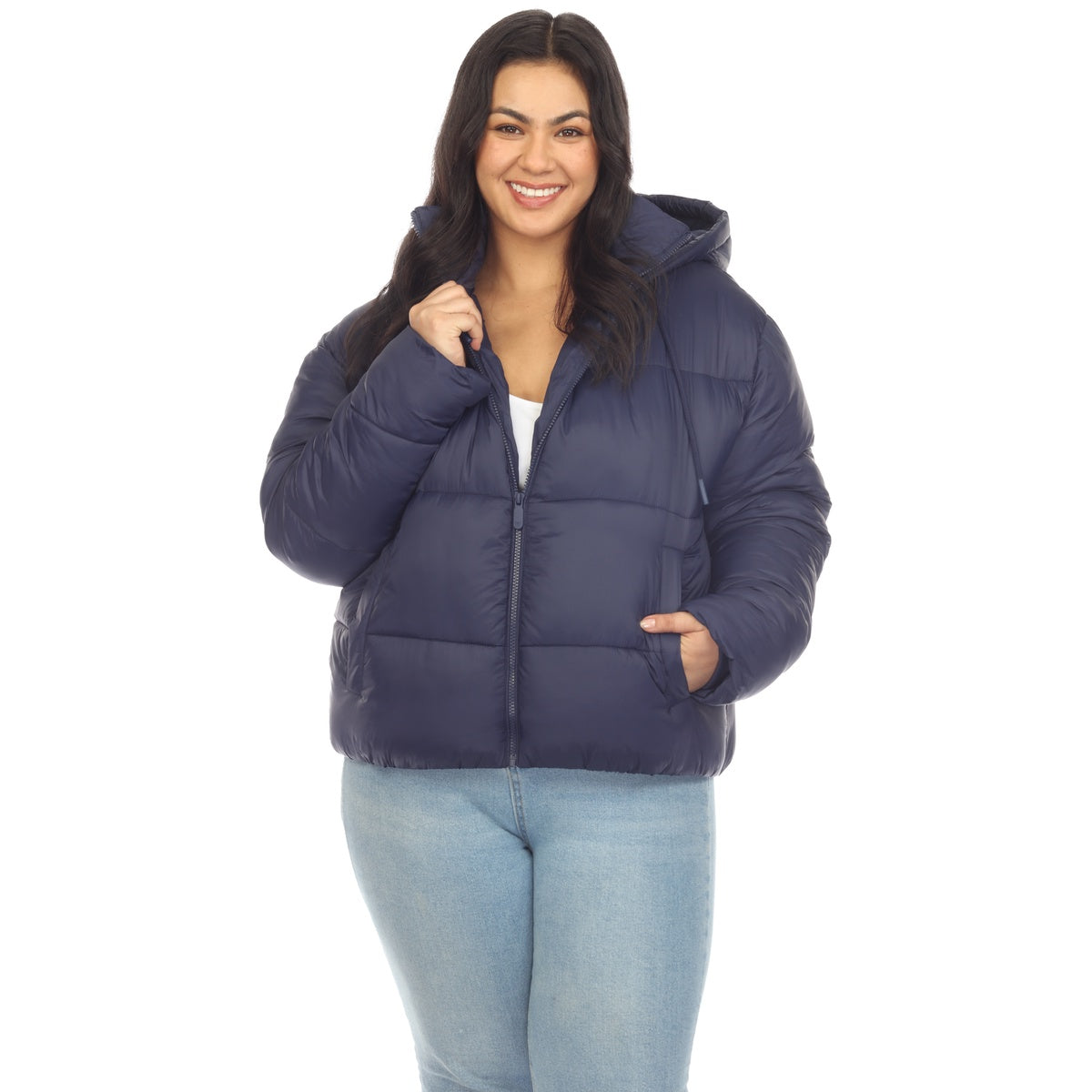  White Mark Plus Size Full Front Zip Hooded Bomber Puffer Coat - 1X - Bonton