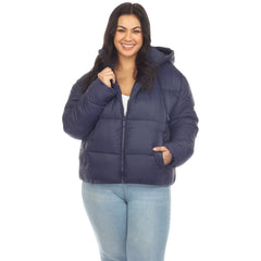 Plus Size Full Front Zip Hooded Bomber Puffer Coat