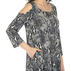 Women's Snake Print Cold Shoulder Tunic