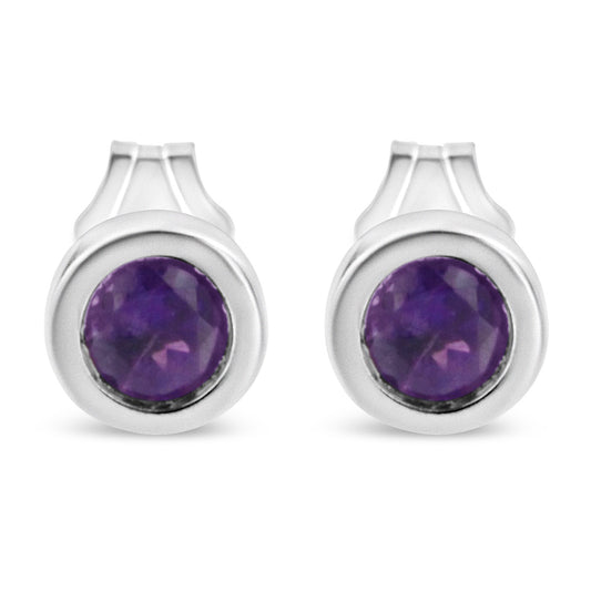 .925 Sterling Silver Bezel Set 3.5Mm Treated Purple Amethyst Gemstone Solitaire Stud Earrings