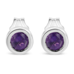 .925 Sterling Silver Bezel Set 3.5Mm Treated Purple Amethyst Gemstone Solitaire Stud Earrings